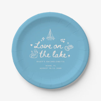 Moderne Blauwe Script Meer Meisjes Bruiloftsfeest Papieren Bordje