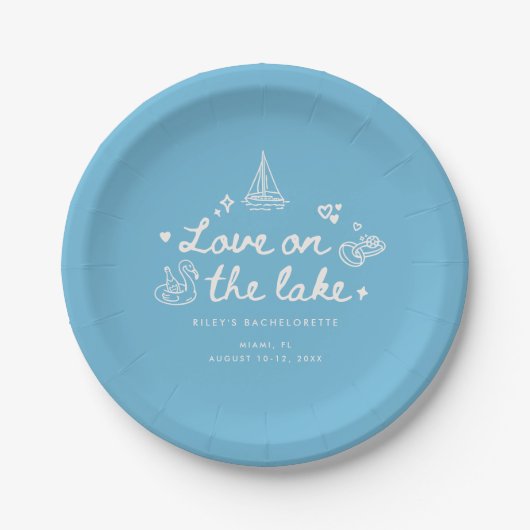 Moderne Blauwe Script Meer Meisjes Bruiloftsfeest Papieren Bordje (Voorkant)