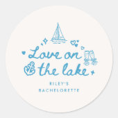 Moderne Blauwe Script Meer Meisjesuitje Ronde Sticker (Voorkant)