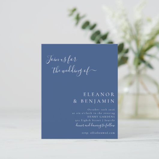 Moderne Blauwe Script Minimale Klassieke Trouw Uit (Staand voorkant)