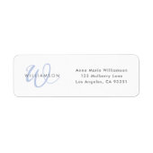 Moderne Blauwe Script Monogram Etiket (Voorkant)