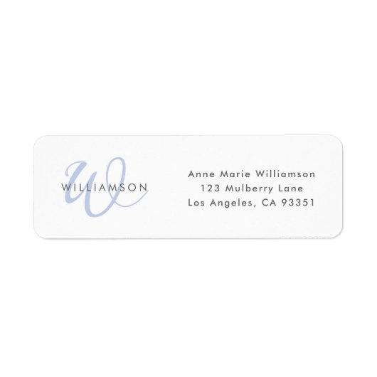 Moderne Blauwe Script Monogram Etiket (Voorkant)
