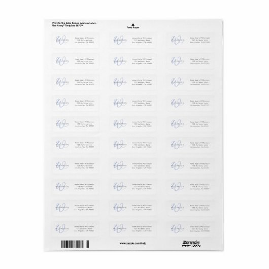 Moderne Blauwe Script Monogram Etiket (Full Sheet)