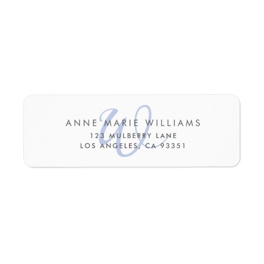 Moderne Blauwe Script Monogram Etiket (Voorkant)