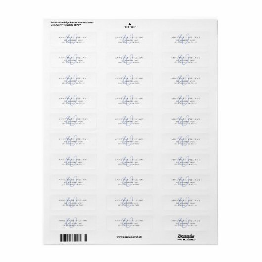 Moderne Blauwe Script Monogram Etiket (Full Sheet)