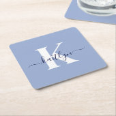 Moderne Blauwe Script Monogram Kartonnen Onderzetters (Schuin)