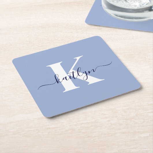 Moderne Blauwe Script Monogram Kartonnen Onderzetters (Schuin)
