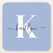 Moderne Blauwe Script Monogram Kartonnen Onderzetters (Voorkant)