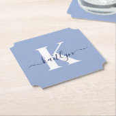 Moderne Blauwe Script Monogram Kartonnen Onderzetters (Gekanteld)