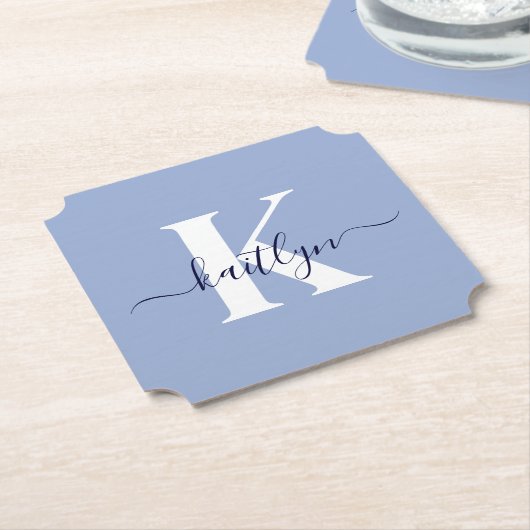 Moderne Blauwe Script Monogram Kartonnen Onderzetters (Gekanteld)