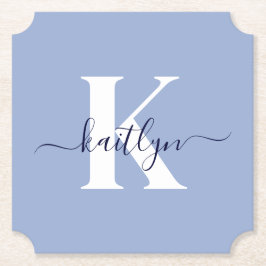 Moderne Blauwe Script Monogram Kartonnen Onderzetters