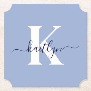 Moderne Blauwe Script Monogram Kartonnen Onderzetters