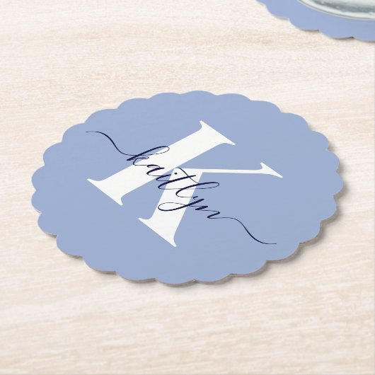 Moderne Blauwe Script Monogram Kartonnen Onderzetters (Gekanteld)