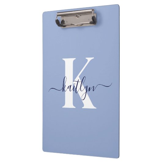Moderne Blauwe Script Monogram Klembord (Links)