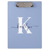 Moderne Blauwe Script Monogram Klembord (Voorkant)