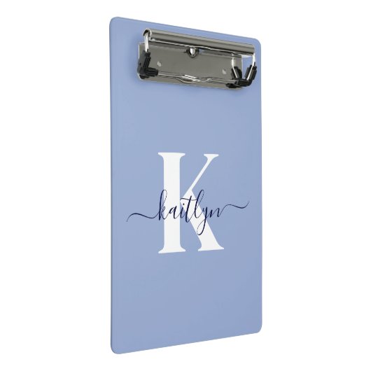 Moderne Blauwe Script Monogram Mini Klembord (Schuin)