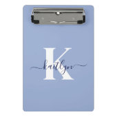 Moderne Blauwe Script Monogram Mini Klembord (Voorkant)