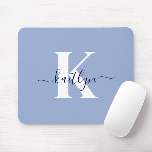 Moderne Blauwe Script Monogram Muismat (Met muis)