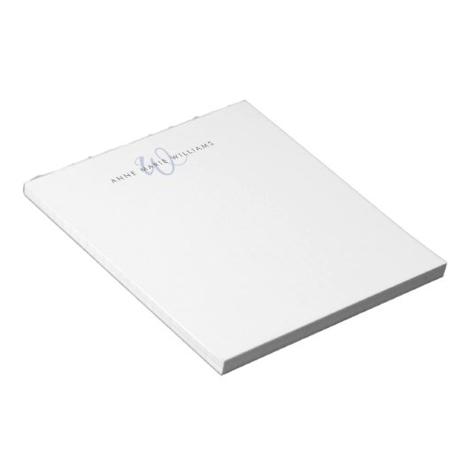 Moderne Blauwe Script Monogram Notitieblok (Schuin)