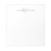 Moderne Blauwe Script Monogram Notitieblok (Voorkant)