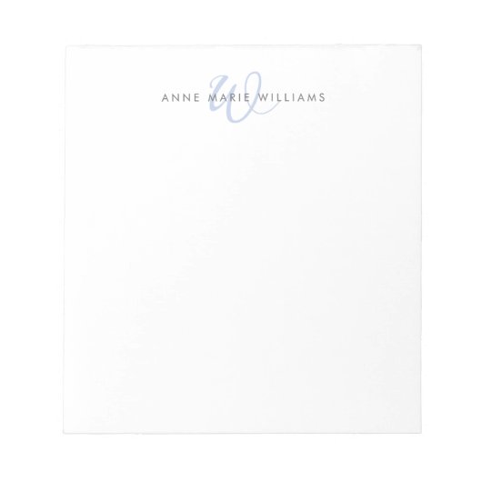 Moderne Blauwe Script Monogram Notitieblok (Voorkant)