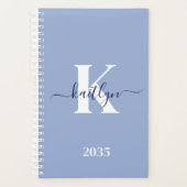 Moderne Blauwe Script Monogram Planner (Voorkant)