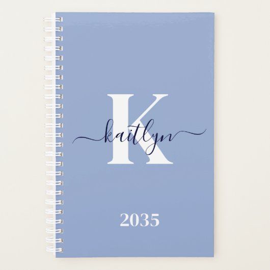 Moderne Blauwe Script Monogram Planner (Voorkant)