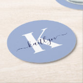Moderne Blauwe Script Monogram Ronde Kartonnen Onderzetter (Gebogen)