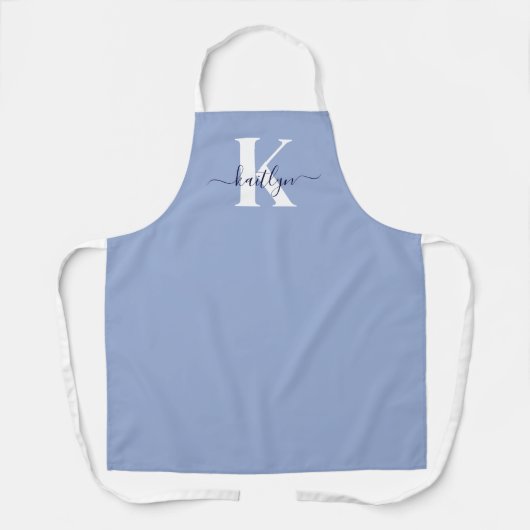 Moderne Blauwe Script Monogram Schort (Voorkant)