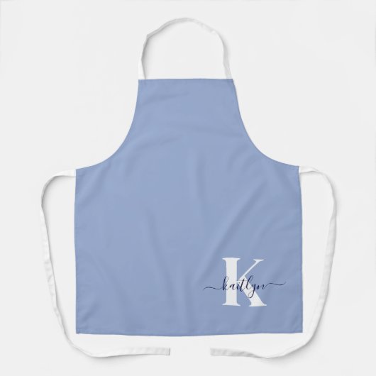 Moderne Blauwe Script Monogram Schort (Voorkant)