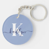 Moderne Blauwe Script Monogram Sleutelhanger (Achterkant)