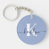Moderne Blauwe Script Monogram Sleutelhanger (Voorkant)