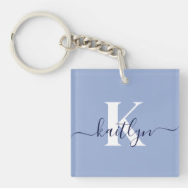 Moderne Blauwe Script Monogram Sleutelhanger