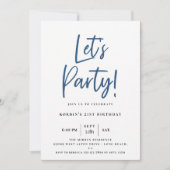 Moderne Blauwe Script Verjaardag Laten we Feesten Kaart (Voorkant)
