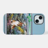 Moderne Blauwe Shetland Sheepdog Hondenkunst iPhone 15 Case (Achterkant horizontaal)