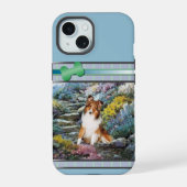 Moderne Blauwe Shetland Sheepdog Hondenkunst iPhone 15 Case (Achterkant)