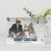 Moderne Blauwe Sneeuwfoto Vrolijke Kerst Kaart (Staand voorkant)