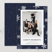 Moderne Blauwe Sneeuwvlok Foto Zakelijk Feestdagenkaart (Voorkant / Achterkant)