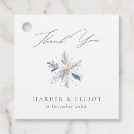 Moderne Blauwe Sneeuwvlok Winter Wedding Dank u Bedankjes Labels