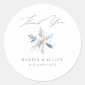 Moderne Blauwe Sneeuwvlok Winter Wedding Dank u Ronde Sticker (Voorkant)