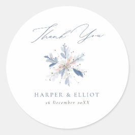 Moderne Blauwe Sneeuwvlok Winter Wedding Dank u Ronde Sticker