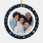 Moderne Blauwe Sneeuwvlokken Familie Kerstmis 2 Fo Keramisch Ornament (Voorkant)