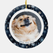 Moderne Blauwe Sneeuwvlokken Familie Kerstmis 2 Fo Keramisch Ornament (Achterkant)