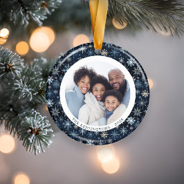 Moderne Blauwe Sneeuwvlokken Familie Kerstmis 2 zi Keramisch Ornament