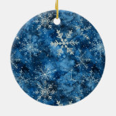 Moderne Blauwe Sneeuwvlokken Familie Kerstmis Foto Keramisch Ornament (Achterkant)