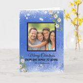 Moderne Blauwe Sneeuwvlokken Familiefoto Kerstmis Kaart (Gele Bloem)