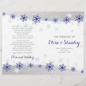 Moderne blauwe sneeuwvlokken gevouwen trouwprogram (Voorkant)