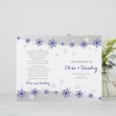 Moderne blauwe sneeuwvlokken gevouwen trouwprogram (Staand voorkant)