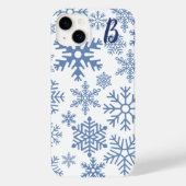 Moderne Blauwe Sneeuwvlokken Monogram Case-Mate iPhone Case (Achterkant)