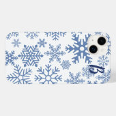 Moderne Blauwe Sneeuwvlokken Monogram Case-Mate iPhone Case (Achterkant (horizontaal))